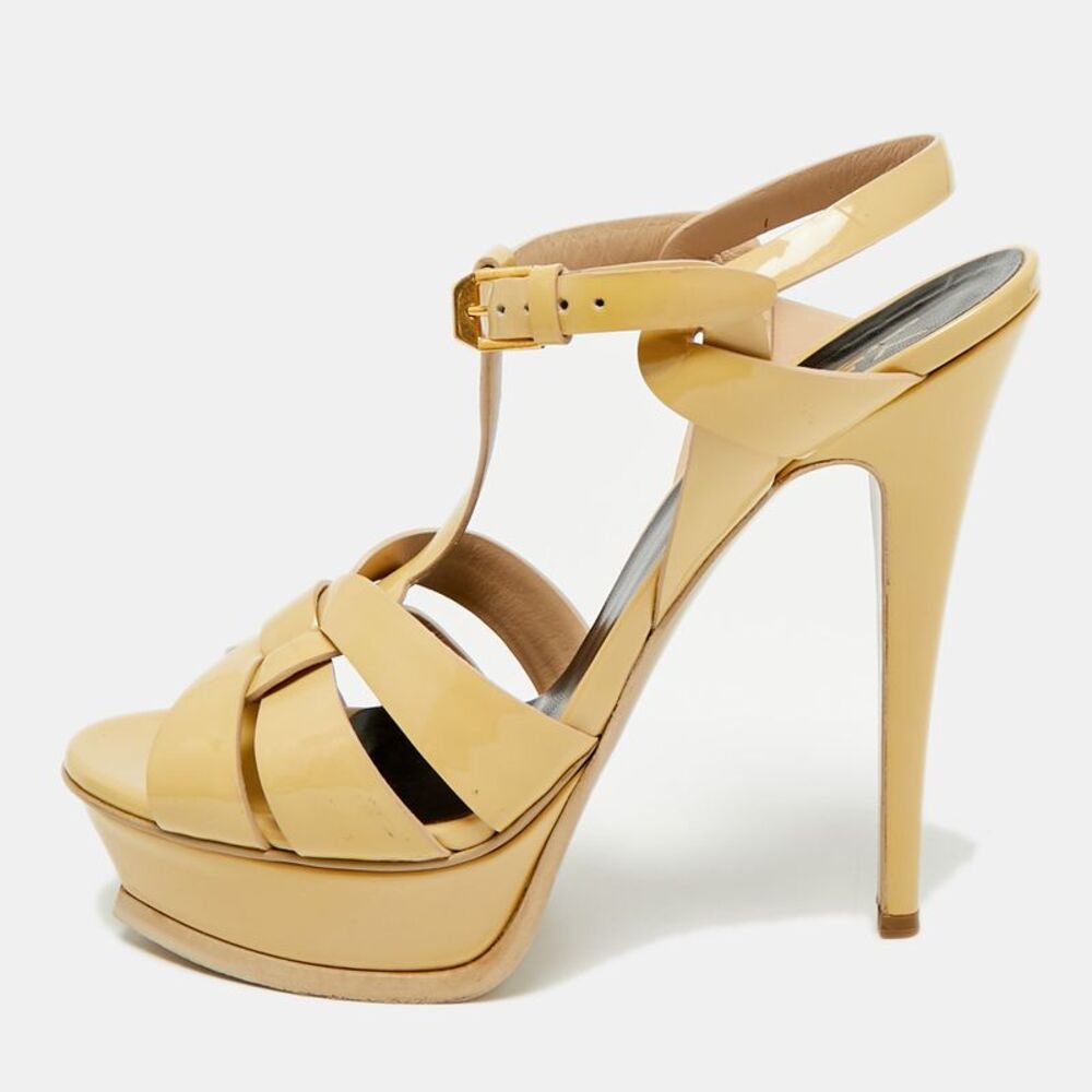 Saint Laurent Tribute Size 39 Beige Patent Leather Platform Sandals
